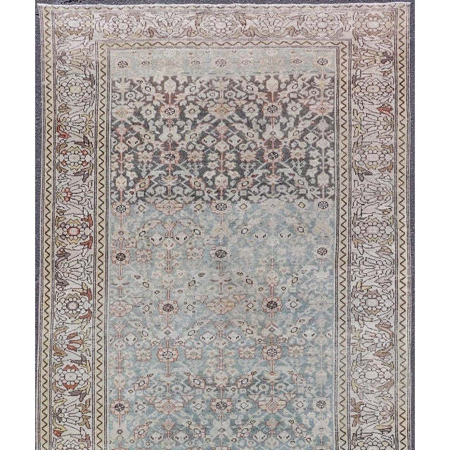 Measures: 5'5 x 13'1 Antique Persian Malayer Gallery Rug with Light Blue Abrash Field Design. Keivan Woven Arts/...