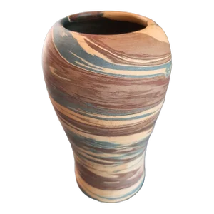 Vintage Niloak Blue and Brown Swirl Mission PotteryVase Arts Crafts
