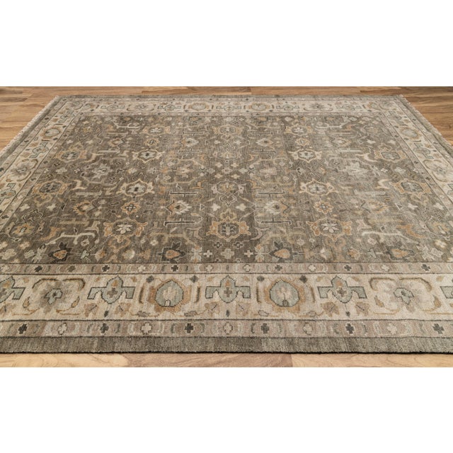 10x14Ft.Olive Green Grey Persian Style Oushak, Modern Traditional Hand Knotted Wool Rug For Sale - Image 6 of 12