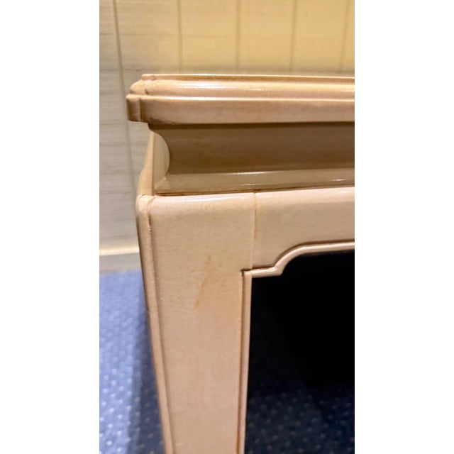 Cream 1970s Vintage Henredon Faux Goatskin Dining Table With Two Leaves For Sale - Image 8 of 11