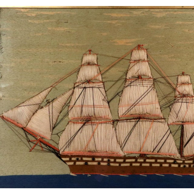 Sailor's Woolwork Picture, Royal Navy Ship With Padded Trapunto Sails For Sale - Image 9 of 9