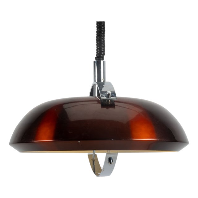 Red Metallic and Chrome Pendant Lamp, 1970s For Sale