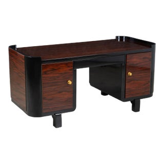 French Art-Deco Executive Desk in High-Gloss Macassar Ebony & Brass For Sale