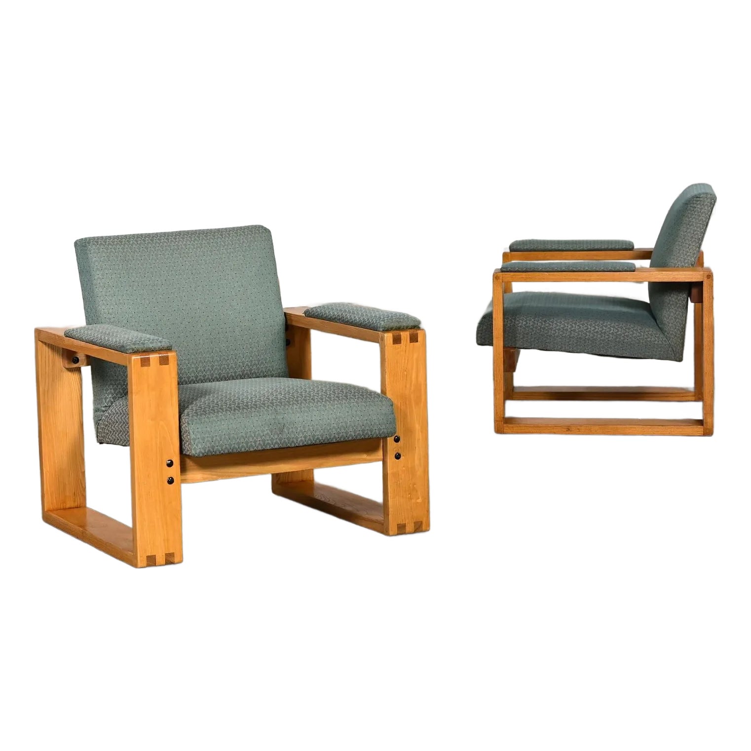 Late 20th Century Modern Open Frame Club Chairs Oak Frames With ...