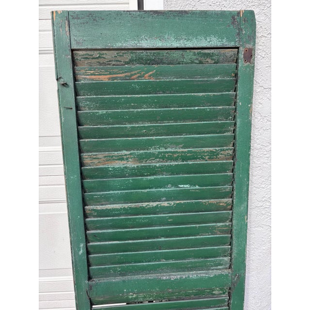 Antique American Green Farmhouse Shutter 19th C Architectural Salvage For Sale - Image 4 of 7