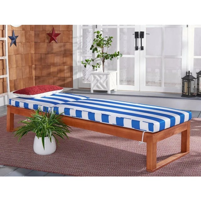Wood Solano Sunlounger - Natural/Royal Blue Striped For Sale - Image 7 of 12
