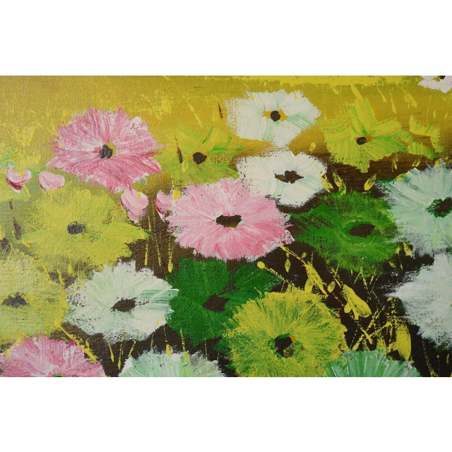 Vintage 1970s Lovers in the Flower Field Landscape Painting For Sale - Image 4 of 11