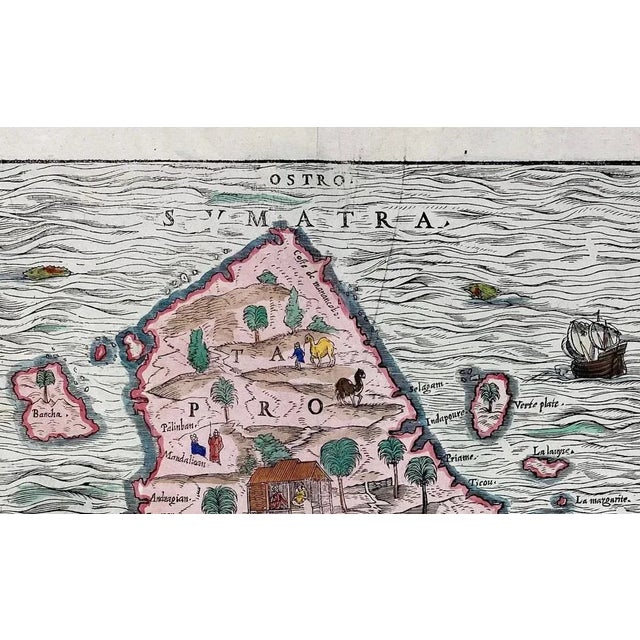 17th Century Hand-Colored Woodcut Map of Sumatra from Ramusios Delle Navigationi, 1606 For Sale - Image 5 of 6