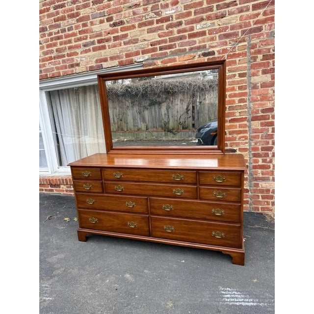 Henkel Harris Chippendale style solid cherry dresser with mirror Solid wood framed brass hardware, dovetail joint...