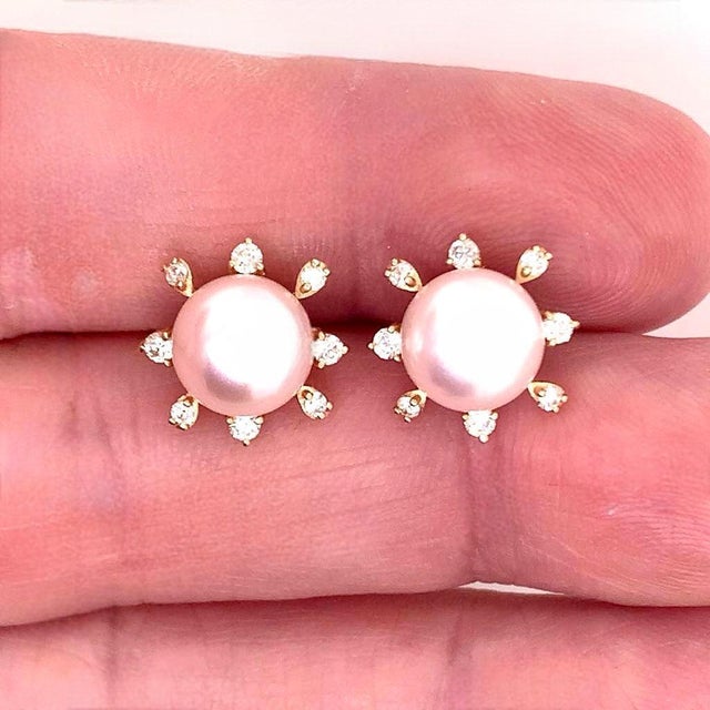 Diamond Akoya Pearl Earrings 14 Karat Yellow Gold Certified For Sale - Image 9 of 11