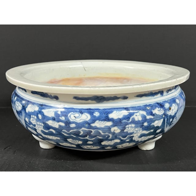 Chinese Art Poprcelain Blue and White Incense Burner Clouds and Birds Design For Sale - Image 4 of 14