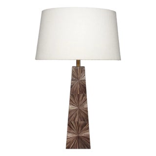 Jamie Young Palm Marquetry Table Lamp with Linen Shade For Sale