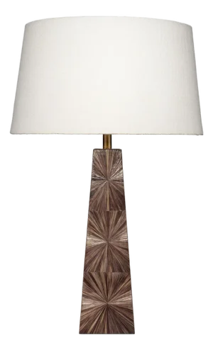 Jamie Young Palm Marquetry Table Lamp with Linen Shade