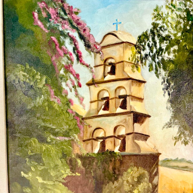 1982 Vintage Impressionist Landscape Architecture Bell Tower Original Oil Painting by Kay McCrabb For Sale - Image 11 of 12