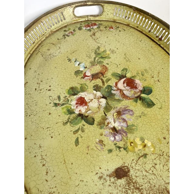 15th Century & Earlier Hand-Painted Green Metal Tray, France, 1800s For Sale - Image 5 of 11