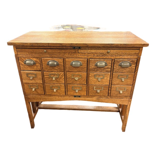 Antique Oak Index Card Size Us Treasury Dept. Cabinet Table For Sale