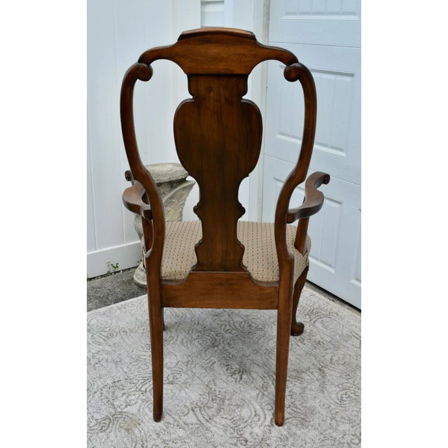 Walnut Queen Anne Armchair Desk Dining Chair Brass Stud Accents Vintage 1960s For Sale - Image 12 of 12