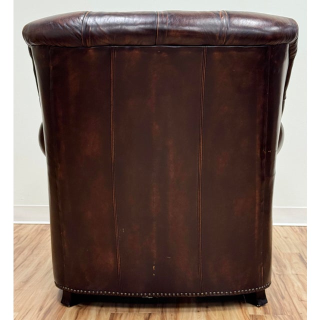 Wood Vintage Bernhardt Tufted Leather Writers Chair With Ottoman For Sale - Image 7 of 18