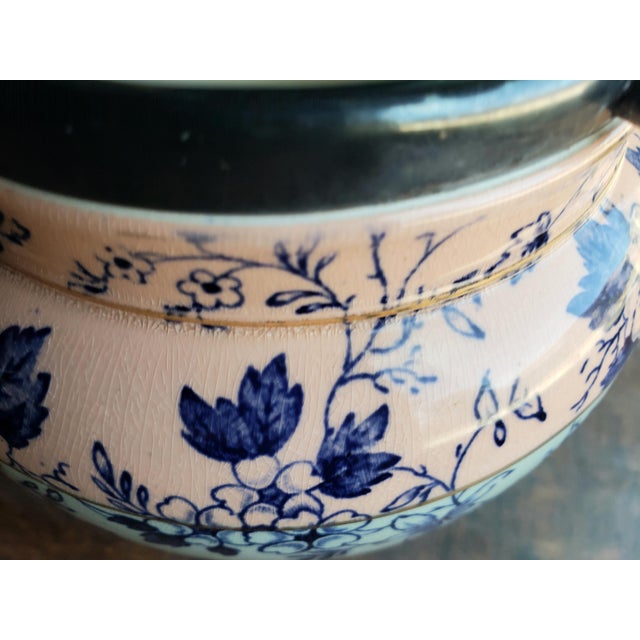 Antique English Staffordshire Style Flow Blue & Blush Biscuit Barrel, C. 1890 For Sale - Image 11 of 11