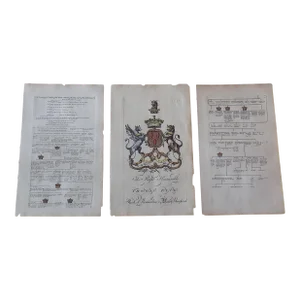 Antique 18th Century Copperplate Heraldry Crest & Family Tree Engravings - "Hon. Thomas Fane" - Set of 3