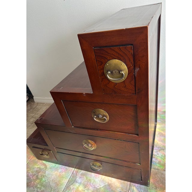 Late 20th Century Japanese Edo–Meiji Style Puzzle Tansu Cabinet, Two-Piece Elmwood Chest With Brass Hardware For Sale - Image 12 of 14