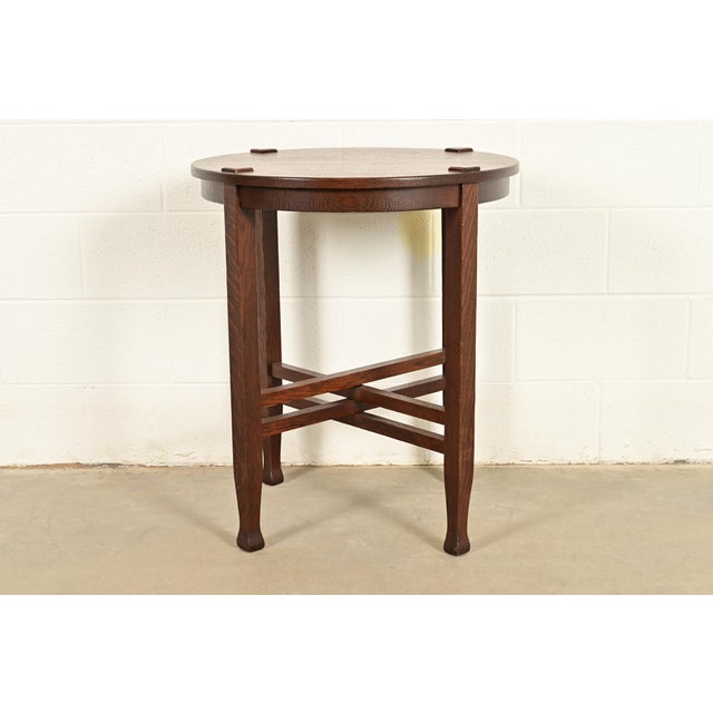 Mission Miller Cabinet Co. Antique Mission Oak Arts & Crafts Tabouret Side Table, Newly Refinished For Sale - Image 3 of 10