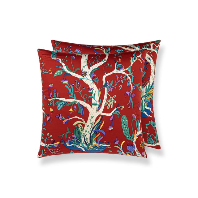 Contemporary The House Of Scalamandré Enchanted Meadow Square Pillow In Ruby For Sale - Image 3 of 3