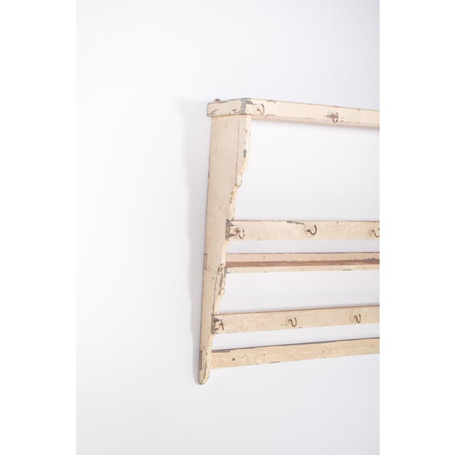 Rustic Portuguese White-Painted Plate Rack with Hooks, 1950 For Sale - Image 3 of 8