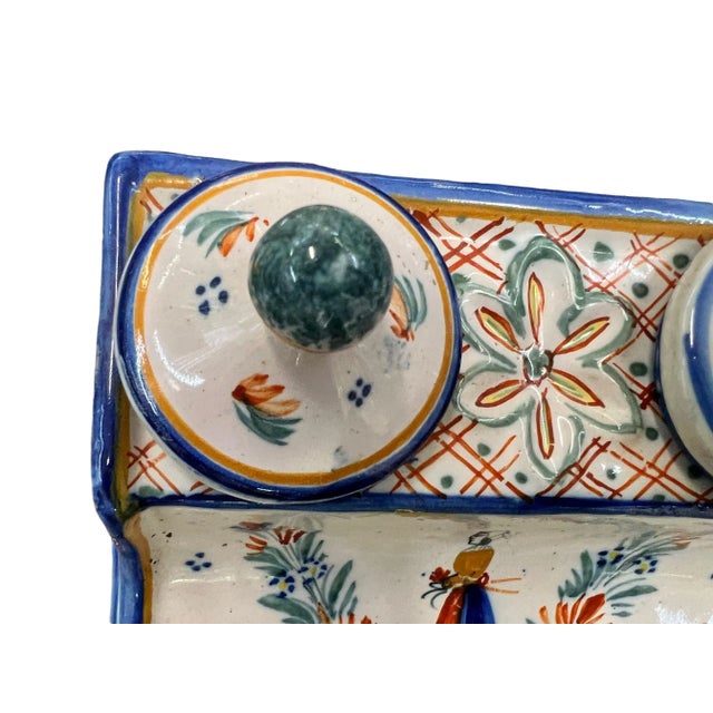 French Early 20th Century French Henriot Quimper Inkwell For Sale - Image 3 of 6