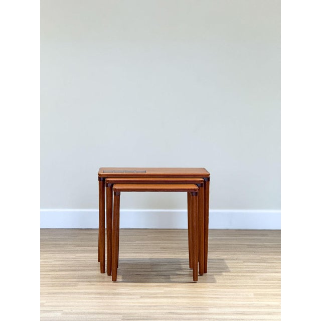1960s Danish Nesting Tables with Tiled Tops by Johannes Andersen for Trioh, 1960s, Set of 3 For Sale - Image 5 of 12
