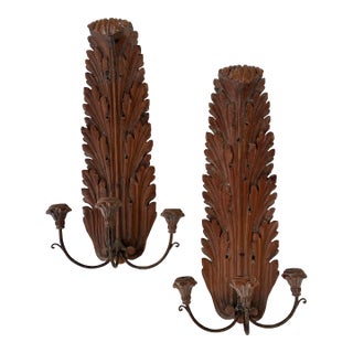 Pair of Large 19th Century , Finely Carved Acanthus Leaf Sconces For Sale