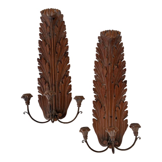 Pair of Large 19th Century , Finely Carved Acanthus Leaf Sconces For Sale