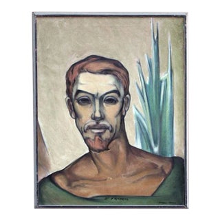 1970s "Portrait of St. Francis" Modernist Oil Painting, Framed For Sale