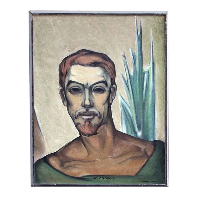 1970s "Portrait of St. Francis" Modernist Oil Painting, Framed For Sale