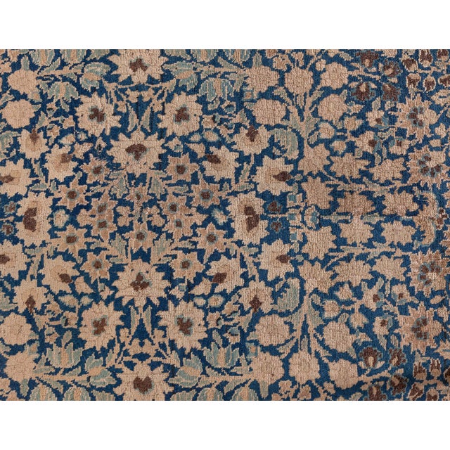 Persian 1920s Persian Kirman Indigo Blue, Beige and Brown Handwoven Wool Runner For Sale - Image 3 of 8