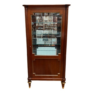 French Neoclassical Brass and Glass Display Cabinet in Mahogany by Maurice Hirsch, 1972 For Sale