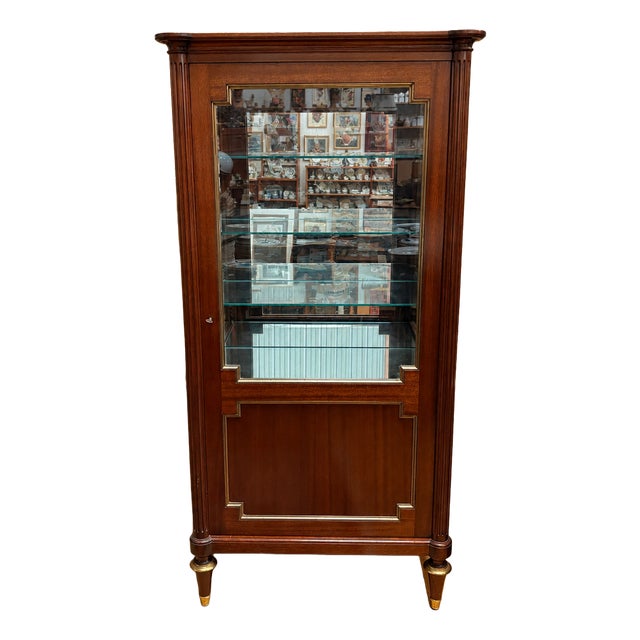 French Neoclassical Brass and Glass Display Cabinet in Mahogany by Maurice Hirsch, 1972 For Sale