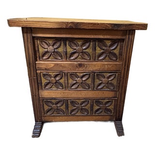Late 20th Century Spanish Colonial Double-Sided 3 Drawer Cedro Side Table For Sale