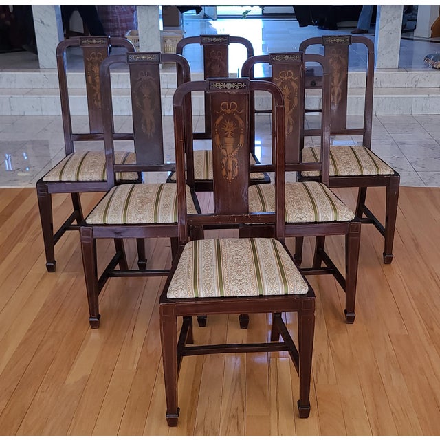 Set 6 Antique Inlaid Mahogany English Edwardian Dining Room Chairs