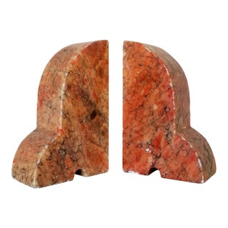 Italian Orange Marble Bookends - a Pair. Sold For Sale