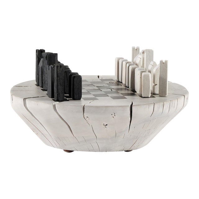 Four Hands Modern Chess Set - Aged Metal, White Base For Sale