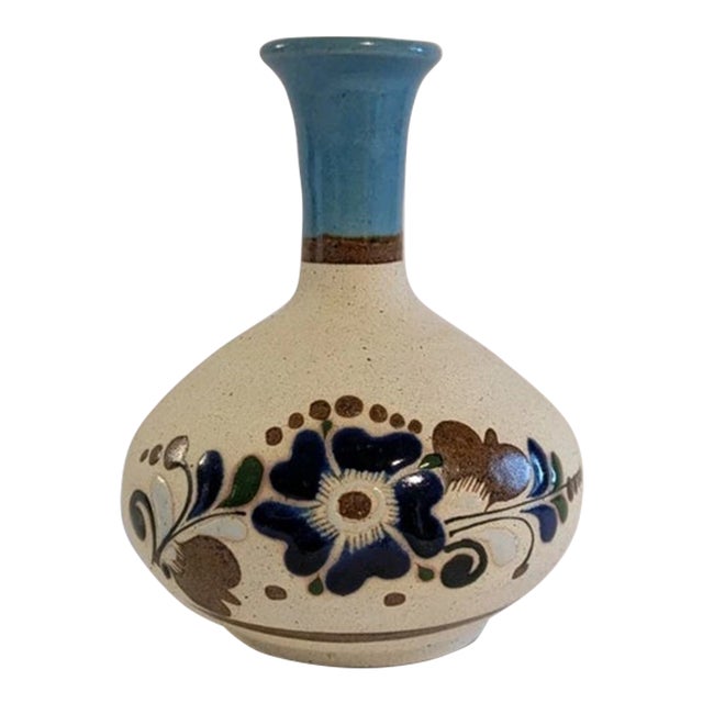 Vintage Mexican Tonala Signed Sandstone Small Bud Vase For Sale