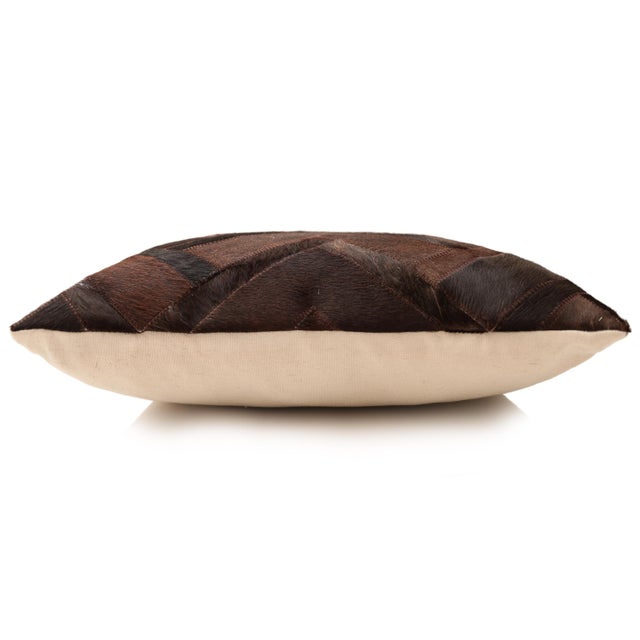 2020s Luxury Geometric Genuine Hair-on Cowhide Pillow 18x18 | Handmade For Sale - Image 5 of 8