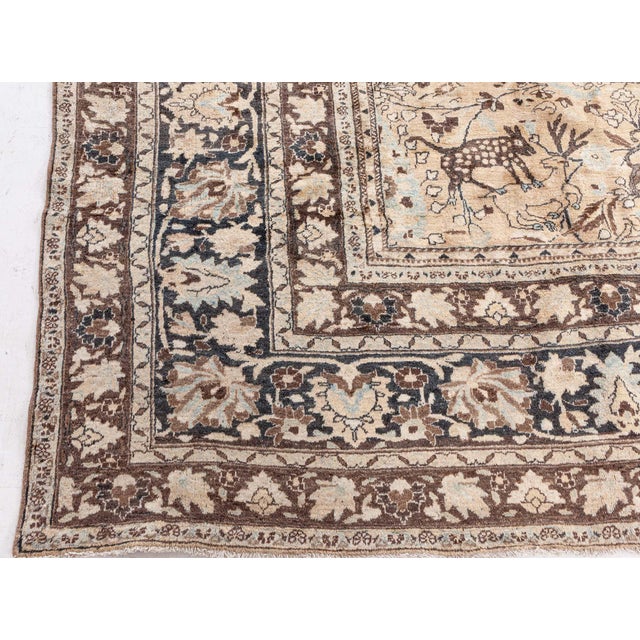 Beige Authentic Persian Meshad Animal, Botanic Design Handmade Wool Rug For Sale - Image 8 of 8