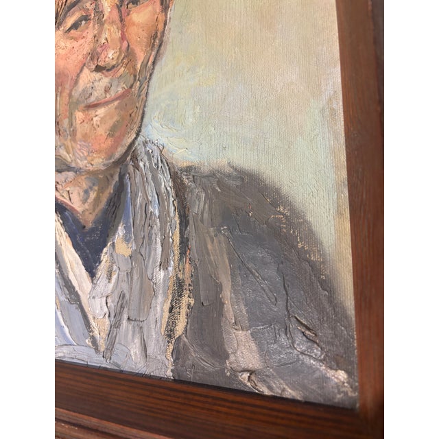 1940s Vintage Portrait of a Man | Original Oil Painting on Swedish Board | Winsor & Newton, New York Provenance | C. 1950s | 18” X 14” Framed For Sale - Image 5 of 7