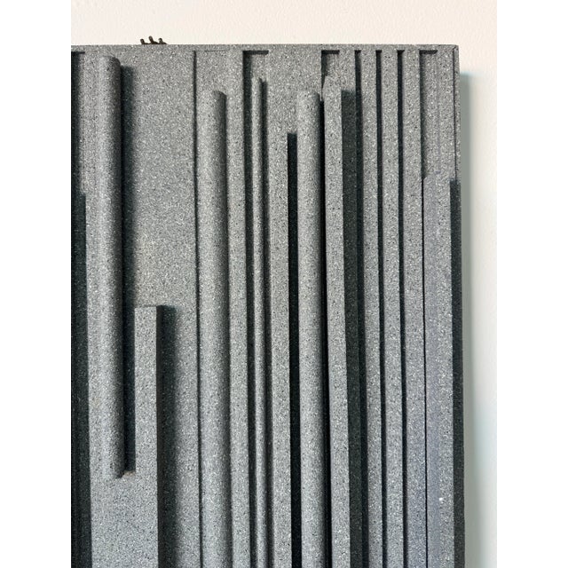 Wood 2002 Hank Hecht “Lines of Stone Grey” Mixed Media Geometric Abstract Wall Sculpture/ Sold For Sale - Image 7 of 11