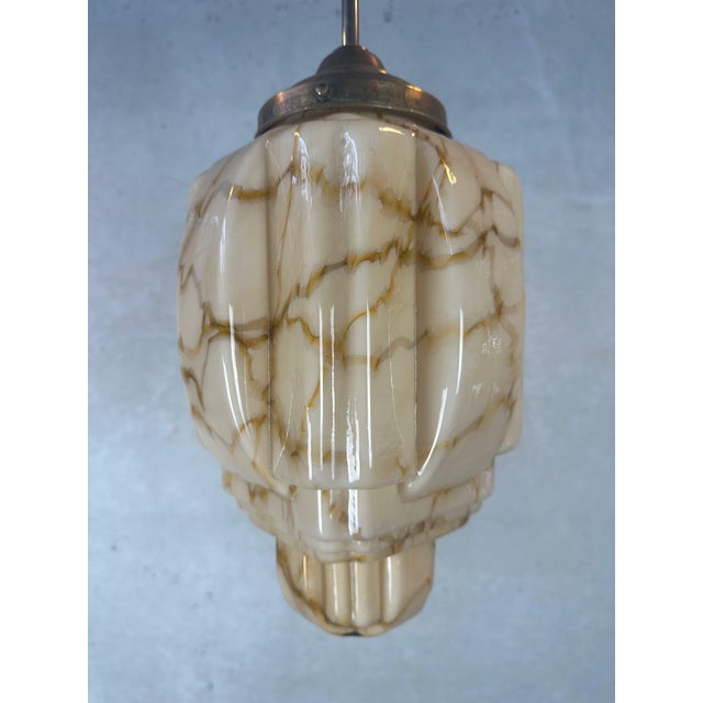 Art Deco Pendant Light in Marbled Opaline, 1930s For Sale - Image 3 of 11