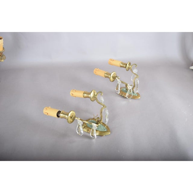 Vintage French Brass and Crystal Wall Sconces, 1940s, Set of 2 For Sale - Image 3 of 11