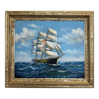 K.Dossi Original Sailing Ship Oil Painting, Nautical Seascape Unique Shell Decor For Sale