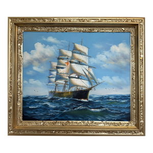 K.Dossi Original Sailing Ship Oil Painting, Nautical Seascape Unique Shell Decor